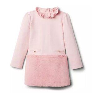 Janie & Jack Faux Fur Dropwaist Ponte Dress Pink Girls Kids Size 5